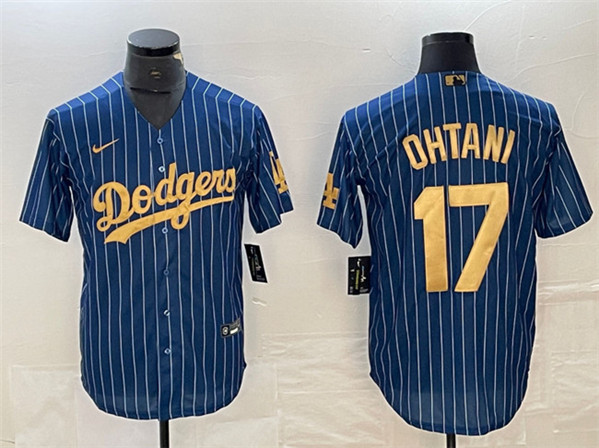 Los Angeles Dodgers #17 Shohei Ohtani Navy Gold Cool Base Stitched Jersey - Click Image to Close